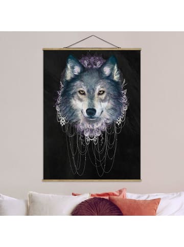 WALLART Stoffbild - Laura Graves - Wolf mit Boho Traumfänger in Schwarz