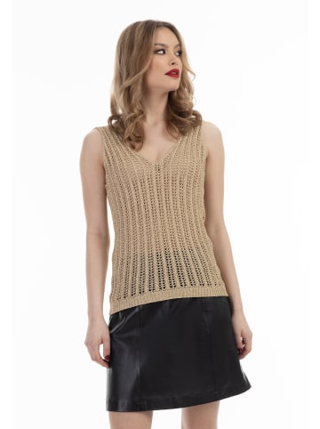 faina Damen Stricktop Mit Effektgarn in Creme Gold