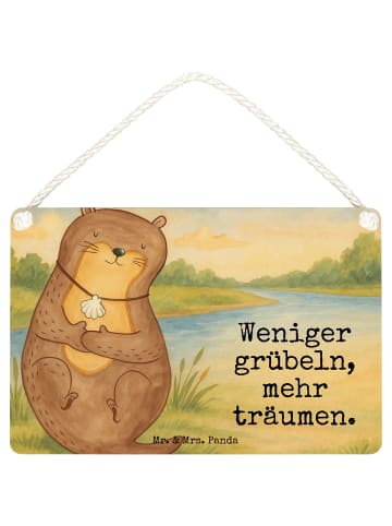 Mr. & Mrs. Panda Holzschild Otter Muschel Design mit Spruch in Weiß