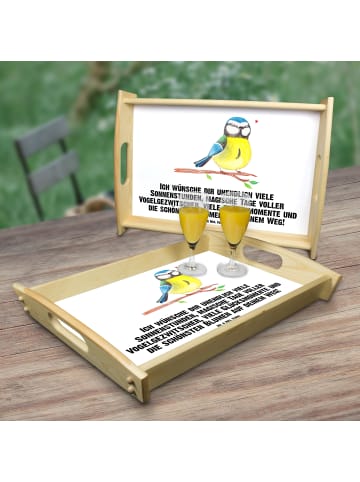 Mr. & Mrs. Panda Dekotablett Vogel Blaumeise mit Spruch in Weiß
