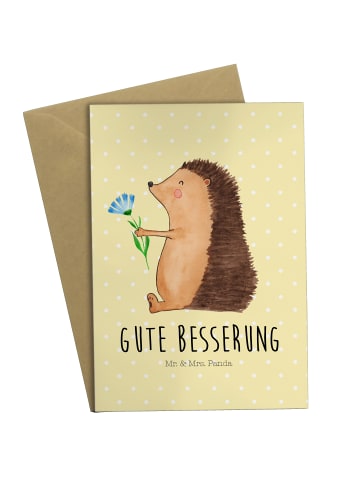 Mr. & Mrs. Panda Grußkarte Igel Blumen mit Spruch in Gelb Pastell