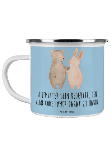 Mr. & Mrs. Panda Camping Emaille Tasse Stiefmutter Heldin mit Sp... in Blau Pastell