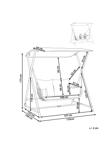 Beliani Gartenschaukel FIASTRA in Grau - (W) 170 x (H) 202 x (L) 140 cm