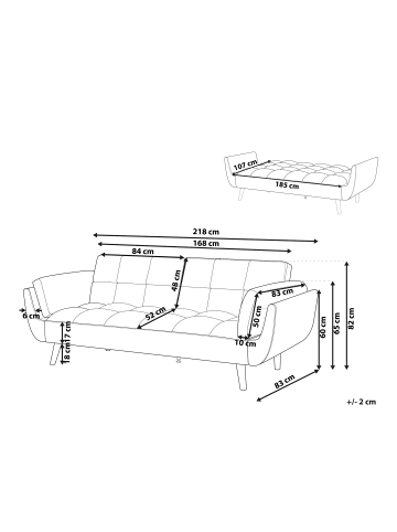 Beliani Schlafsofa ASBY in Schwarz/Heller Holzfarbton - (W) 218 x (H) 82 x (L) 83 cm