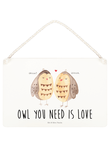 Mr. & Mrs. Panda Holzschild Eulen Liebe mit Spruch in Weiß