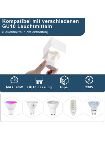 ZMH Deckenleuchte 1-flammige GU10 in weiß eckig Modern Aufbauspot aus Gips