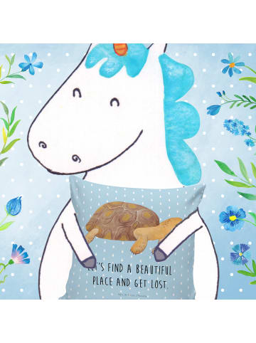 Mr. & Mrs. Panda Dekokissen Schildkröte MHerzieren mit Spruch in Blau Pastell