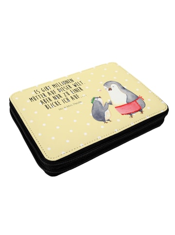 Mr. & Mrs. Panda Federmappe Pinguin mit Kind mit Spruch in Gelb Pastell