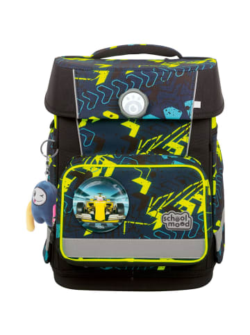 SCHOOL-MOOD Schulranzenset 7-tlg. Champion Maxx Pro Rennwagen in dunkeblau/schwarz/gelb