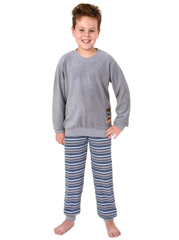 NORMANN Frottee Pyjama langarm Bündchen und Stickerei - 50699 in grau