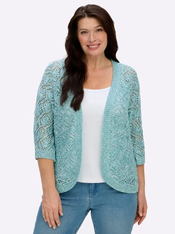 Sieh an! Ajourstrickjacke in ozean-ecru-meliert