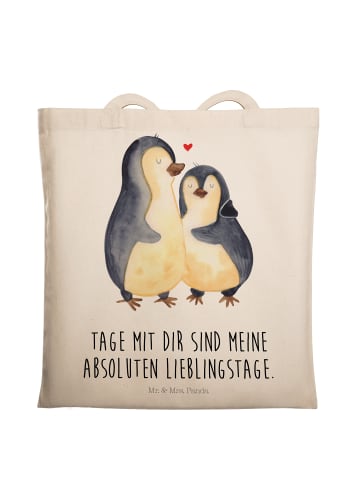 Mr. & Mrs. Panda tote bag Pinguin umarmen mit Spruch in Creme