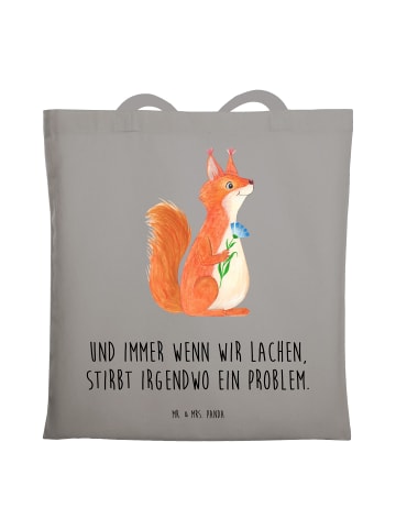 Mr. & Mrs. Panda Shopping Tasche Eichhörnchen Blume mit Spruch in Light Grey