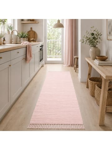 Pergamon Baumwolle Natur Teppich Läufer Jolly Cotton in Rosa