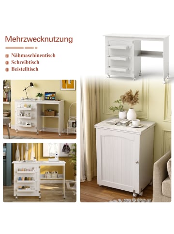 COSTWAY 2 in 1 Nähtisch Beistelltisch klappbar in Weiß