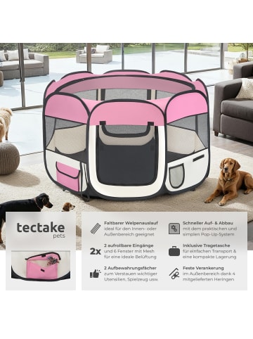 tectake Welpenauslauf  115 x 115 x 64 cm, inklusive Tragetasche und Heringe, rosa