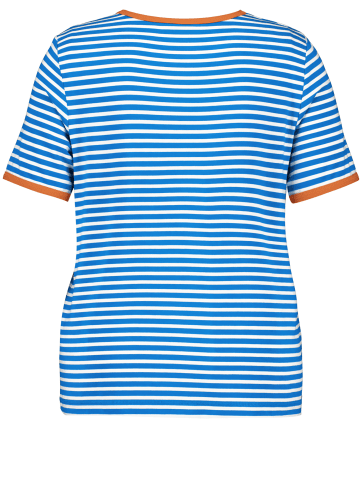 SAMOON T-Shirt Kurzarm Rundhals in Digital Blue - White Ringel