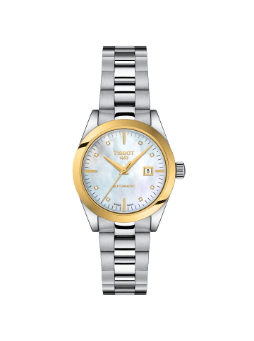 Tissot Edelstahl 18 k Goldlünette Perlmutt Diamanten Automatikuhr 29 mm