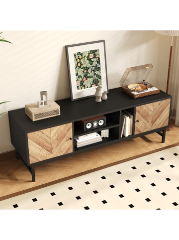 ABRIHOME Schwarz-Holz-Design TV-Schrank 150x38x55 cm mit vielseitigem Stauraum