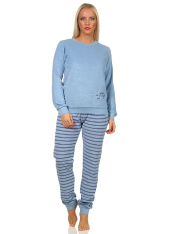 NORMANN Frottee Pyjama langarm Schlafanzug Bündchen Hose gestreift in hellblau
