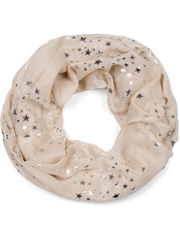 styleBREAKER Loop Schal mit Metallic Sterne Print in Beige