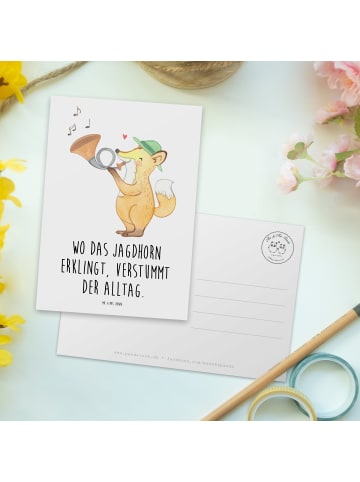 Mr. & Mrs. Panda Ansichtskarte Jagdhorn Melodie mit Spruch in Weiß