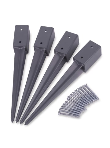 relaxdays 4 x Einschlaghülse in Anthrazit - (B)81 x (H)750 x (T)81 mm