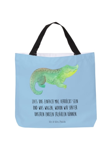 Mr. & Mrs. Panda Schultertasche Krokodil mit Spruch in Blau Pastell