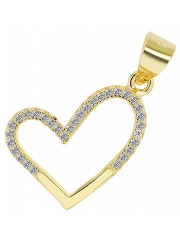 Adeliás Damen Anhänger Herz aus 925 Silber mit Zirkonia in gold