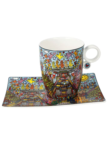 Goebel Künstlertasse mit Untertasse " Rizzi  Remenber those Cool Coal Days " in Bunt