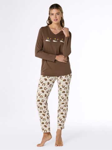 WITT WEIDEN Schlafanzüge in reseda-braun + ecru-braun-bedruckt