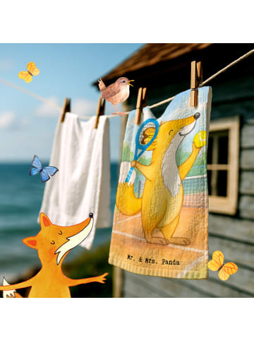 Mr. & Mrs. Panda Handtuch Fuchs Tennis spielen Design ohne Spruch in Weiß