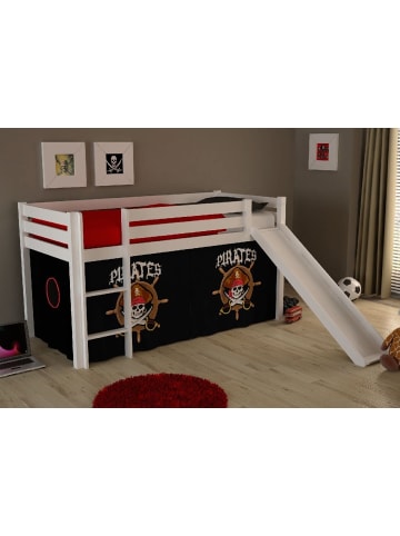 58 aufm Kessel KINDERBETT mit Rutsche Karolina Massivholz Weiß Textilset Pirate
