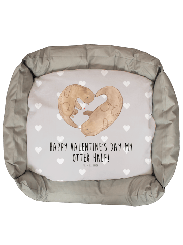 Mr. & Mrs. Panda Katzenbett Otter Valentine mit Spruch in Grau Pastell