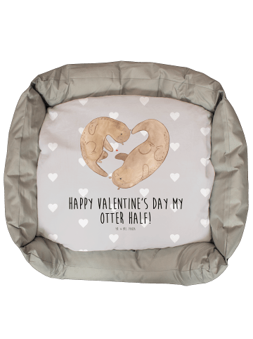 Mr. & Mrs. Panda Katzenkorb Otter Valentine mit Spruch in Grau Pastell