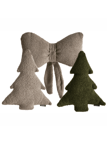 Beliani 3er-Set Dekokissen WINTERLAND in Beige/Grün