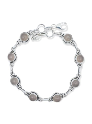 mantraroma 925er Silber - Armbänder (L) 20,5 cm mit Rosenquarz