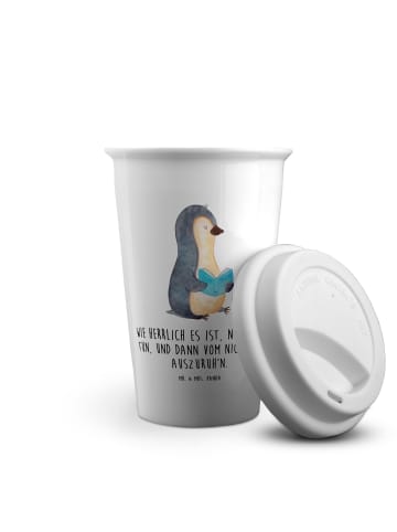 Mr. & Mrs. Panda To Go Becher Pinguin Buch mit Spruch in Weiß