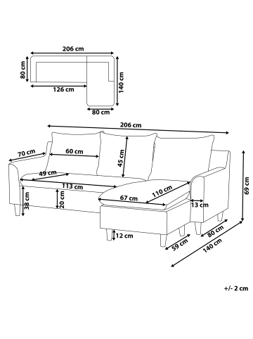 Beliani Ecksofa ELVENES in Beige/Braun - (W) 206 x (H) 69 x (L) 140 cm