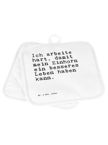 Mr. & Mrs. Panda Topflappen Ich arbeite hart, damit... mit Spruch in Weiß