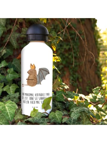 Mr. & Mrs. Panda Sportflasche Fledermaus Sitzen mit Spruch in Weiß