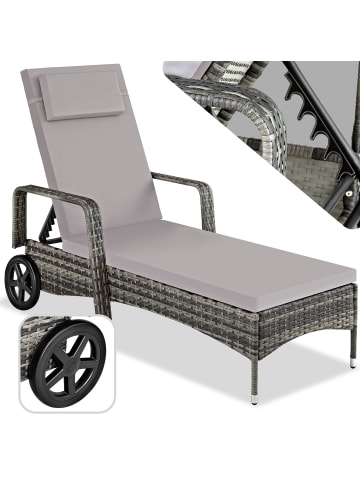 tectake Rattan Sonnenliege, abnehmbares Kopfpolster, 196 x 72 x 57 - 94,5 cm