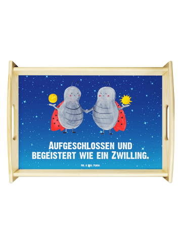 Mr. & Mrs. Panda Tablett Sternzeichen Zwilling mit Spruch in Sternenhimmel Blau