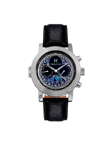 Heritor Legacy-Armbanduhr mit Lederarmband in Silver/Black