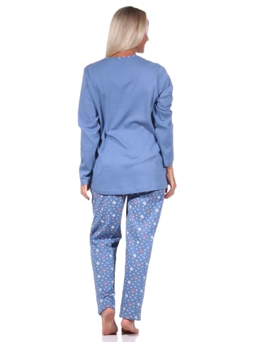 NORMANN Pyjama langarm Schlafanzug Kuschel interlock Tier in blau