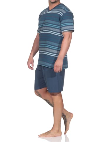 NORMANN kurzarm Schlafanzug Shorty Streifen in blau-mel.