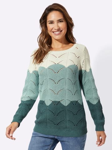 Sieh an! Ajourpullover in jade-ecru-gemustert