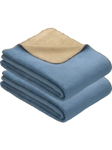 Erwin Müller Baumwollmischung Wohndecke 2er-Pack Matera in hellblau/sand