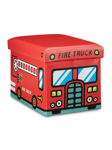 relaxdays Spielzeugkiste Feuerwehr in Rot - (B)48 x (H)32 x (T)32 cm