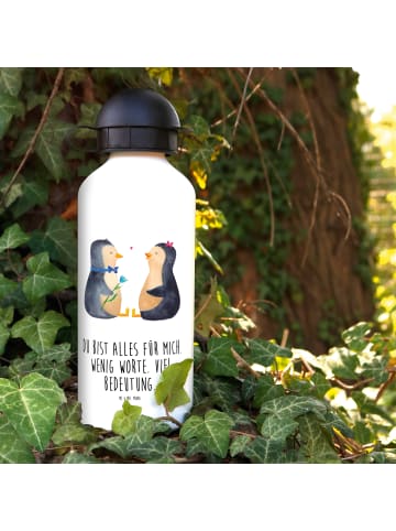 Mr. & Mrs. Panda Kindertrinkflasche Pinguin Pärchen mit Spruch in Weiß
